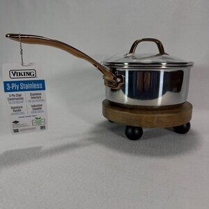 Viking 3-Ply Stainless Steel 2.25 Quart Sauce Pan Glass Lid Copper Handle NEW
